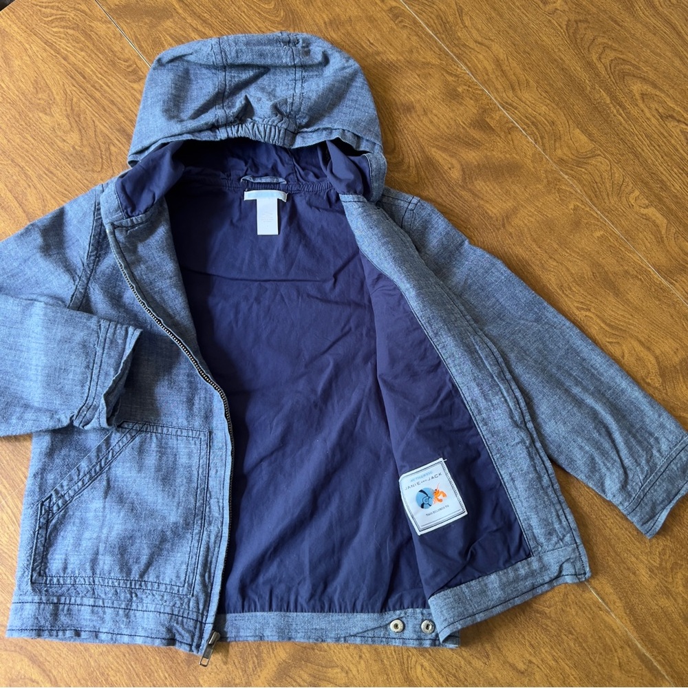 Janie & Jack Children Chambray Zip Up Cotton Hooded Boys Toddler Jacket Size 6 - Picture 4 of 11